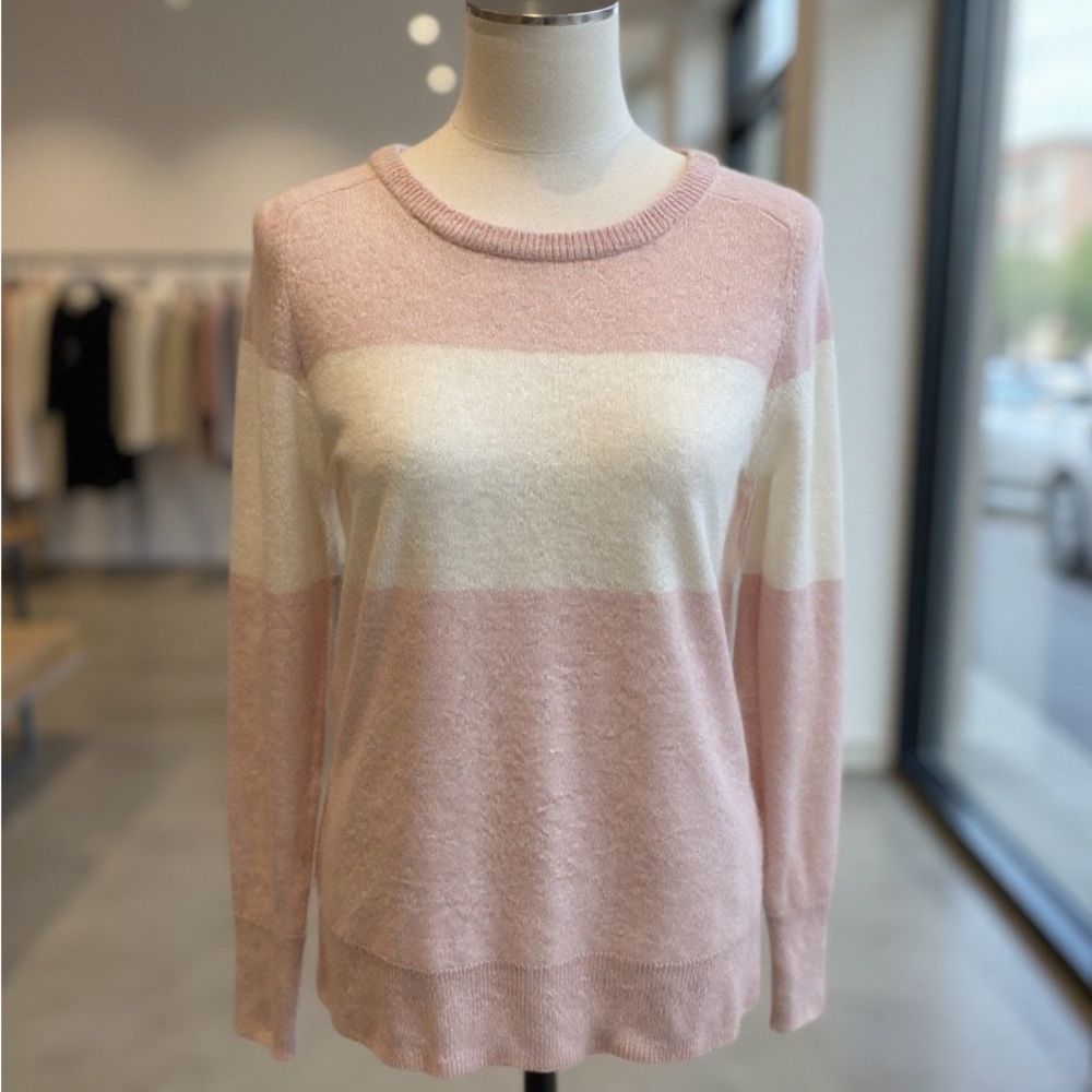 Halogen Soft Pink and Cream Striped 100% cashmere Sweater - Picture 2 of 8